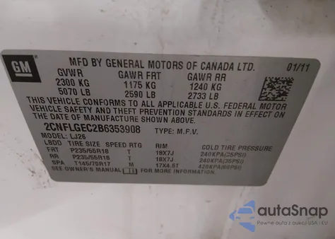 2011 Chevrolet Equinox Ltz из США, поврежденный, VIN 2CNFLGEC2B6353908